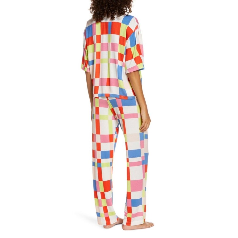 NWT BP NORDSTROM Women's Sleep Head Pajamas in Ivory Egret Happy Plaid Sz Small - Picture 4 of 9